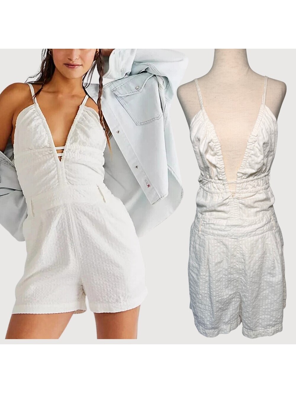 Free People NWT Moment I Knew Linen Shortalls Ivory M